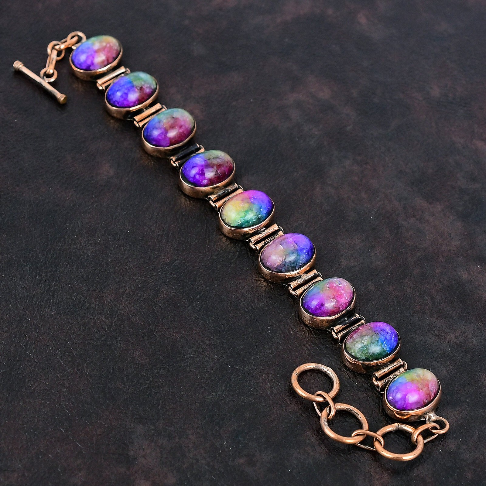 Gift For Her Rainbow Solar Quartz Druzy Adjustable Bracelet Copper Jewelry 6.0″