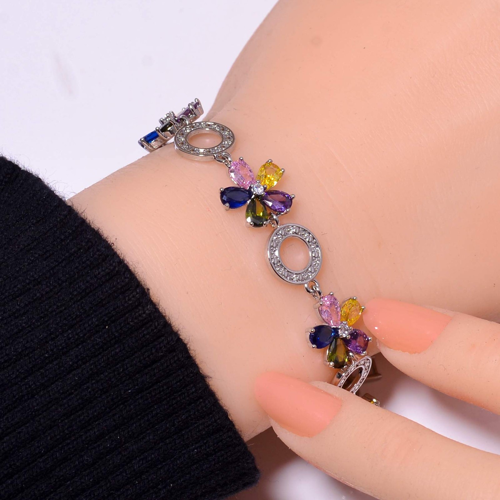 Multi & CZ 925 Sterling Silver Tennis Bracelet 7.99″ B57430, Christmas Gift