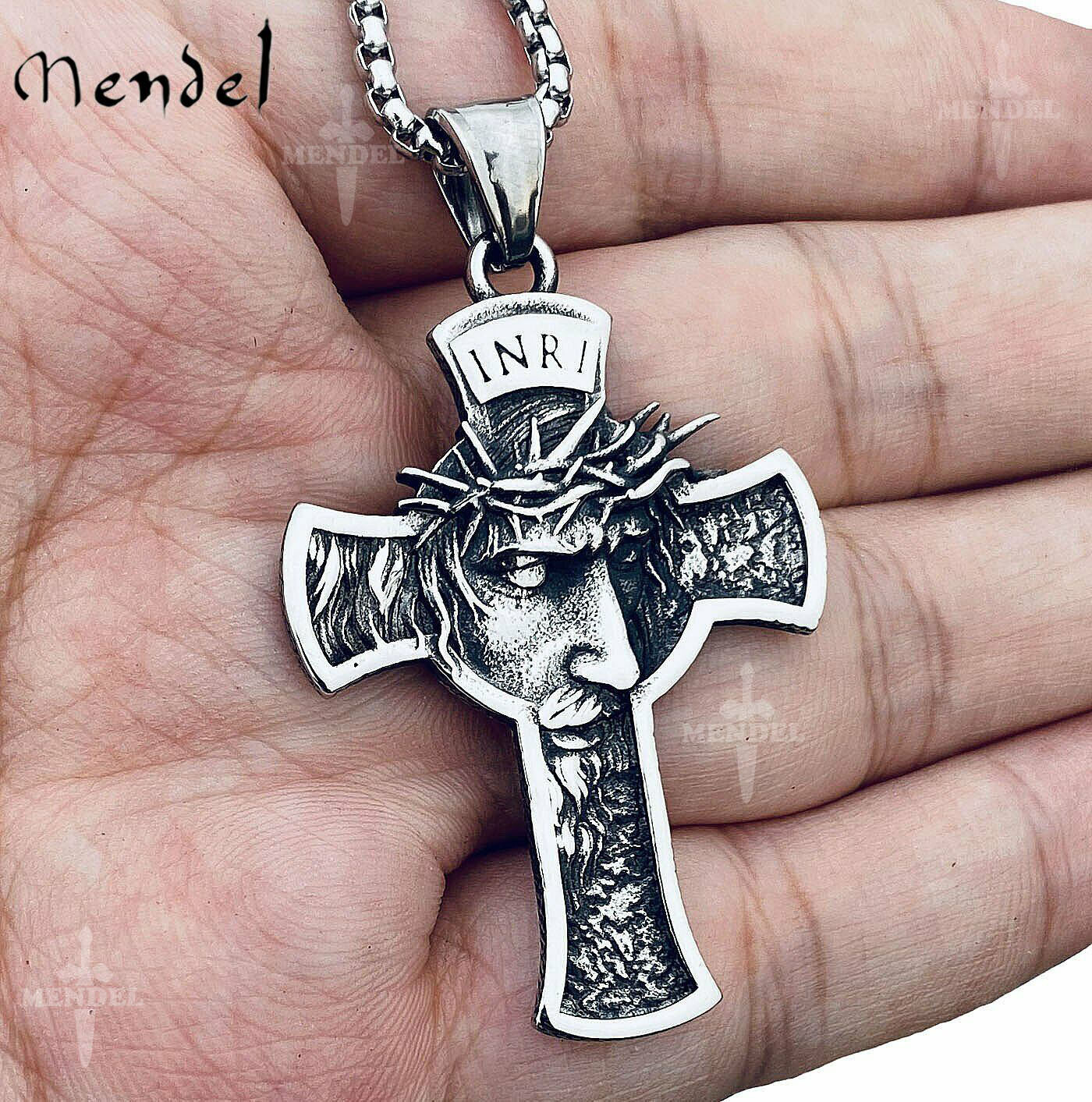 Mens Stainless Steel Jesus Christ Face Crucifix Cross Alloy Pendant Necklace
