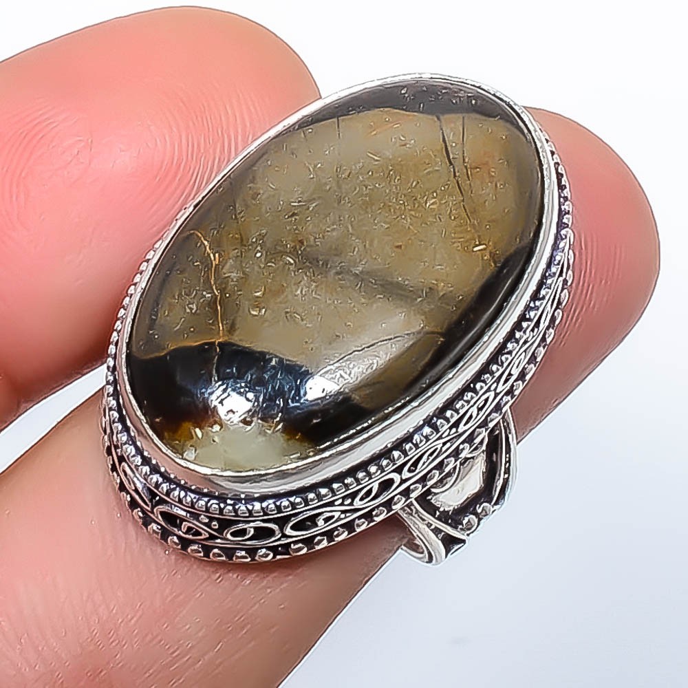 Natural Septerian Stone Gemstone 925 Silver Plated Fine Art Ring s.8 R3051-10