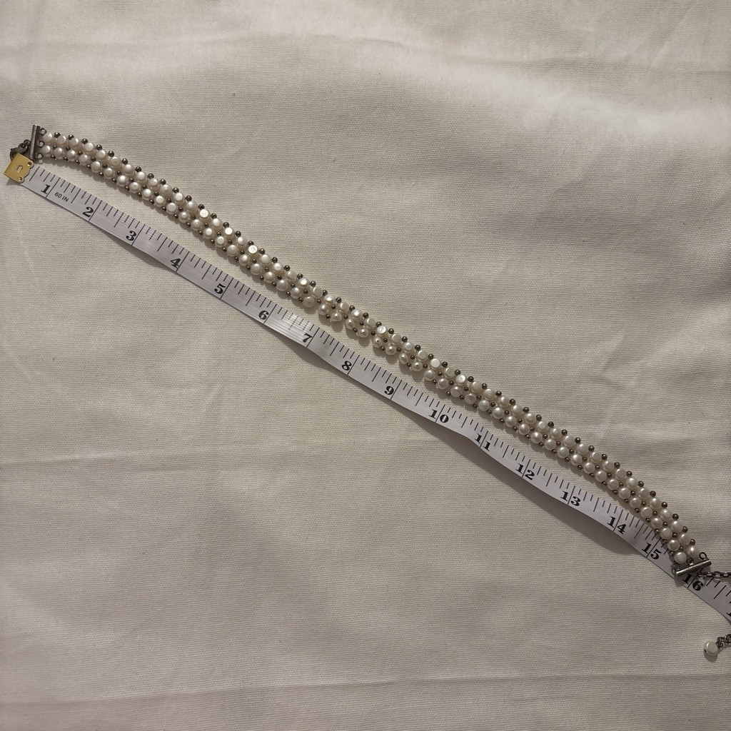 Multi-Strand White Round Pearl Beaded Bracelet w/ Silver Toggle Clasp 7 in