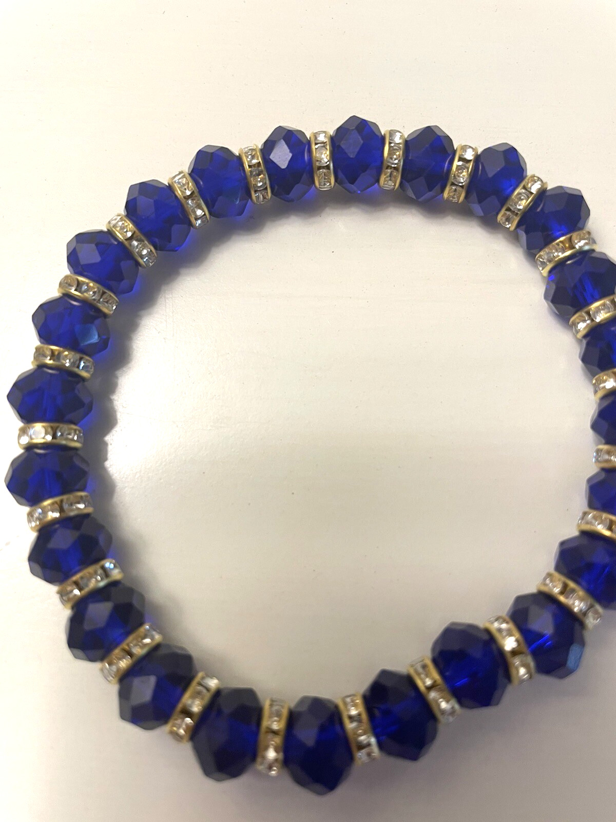 Plus Size Blue Crystal Bracelet with CZ Rondelles 9 inches NWT Handmade