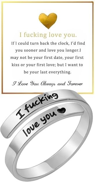 sunglnl I Fcking Love You Ring For Women, Open Adjustable Adjustable, Silver