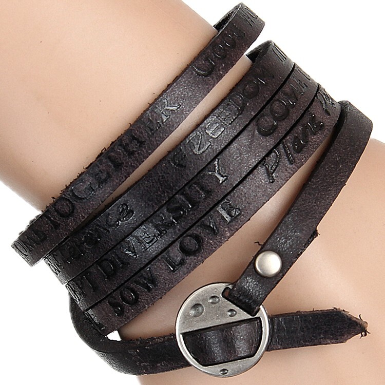 Leather Wrap Bracelets Trendy Stackable Cuff Adjustable Wirstband For Men Women