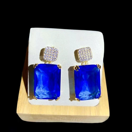10 CTW Lab-Created Blue Sapphire Dangle Drop Earrings 18k Gold Filled Finish