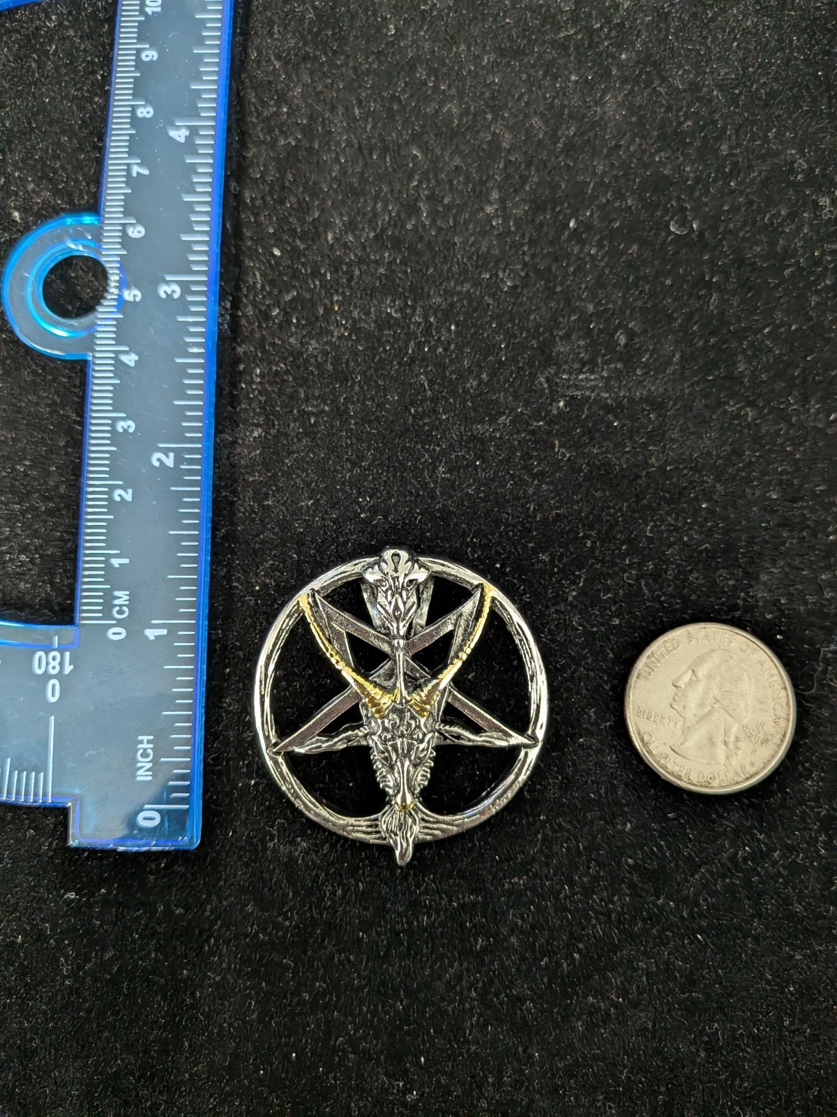Baphamet, Gold Horn, Stainless Steel, Pentagram, Pendant, (Left-Hand Path)