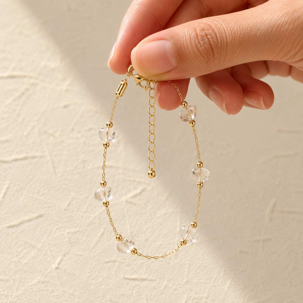Natural Clear Quartz Geometric Bracelet | 18K Gold Plated | Master Healer