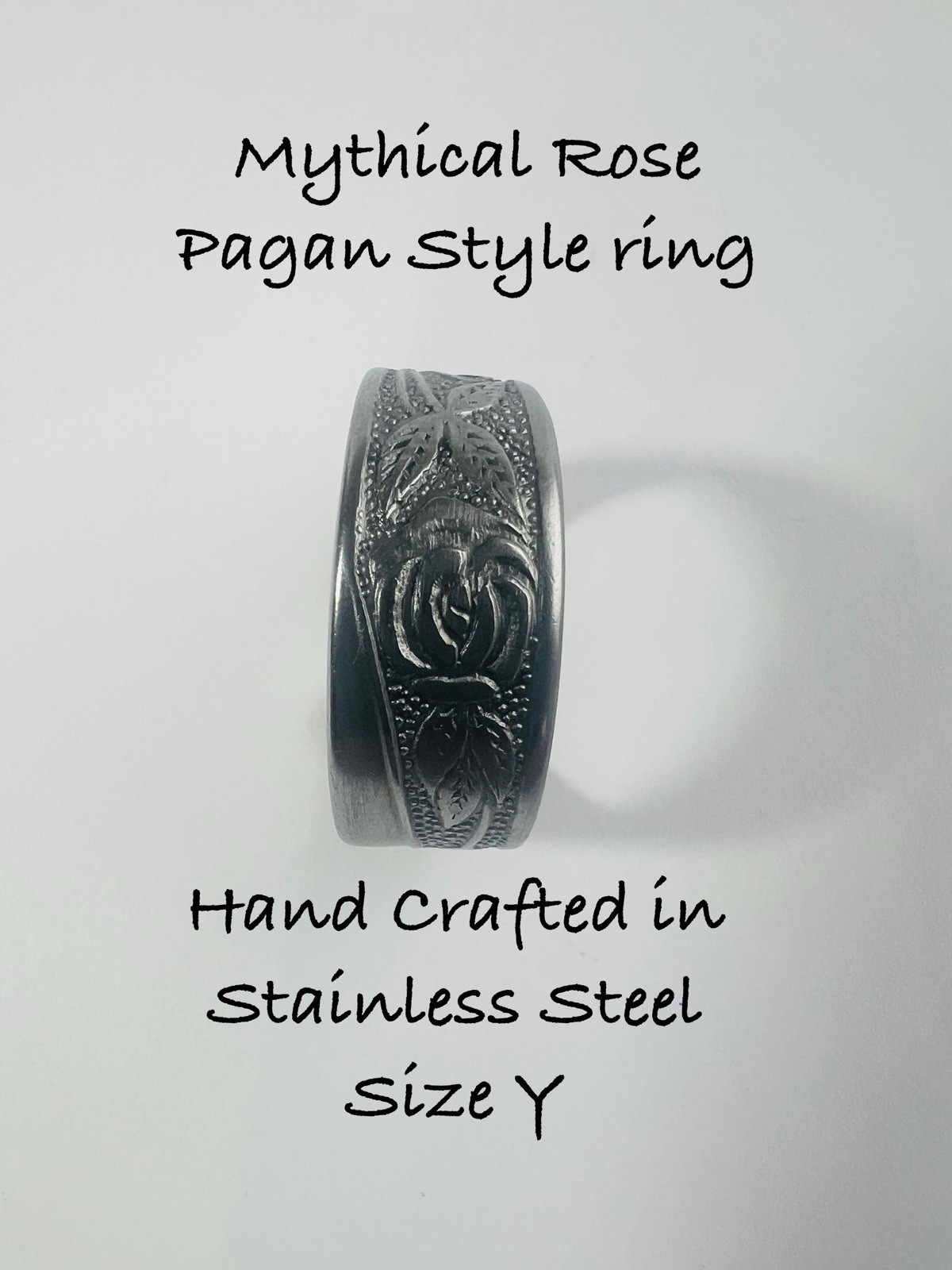 Celtic Rose Flower Spoon Ring Stainless Steel Viking Boho Gothic Unisex Jewelry