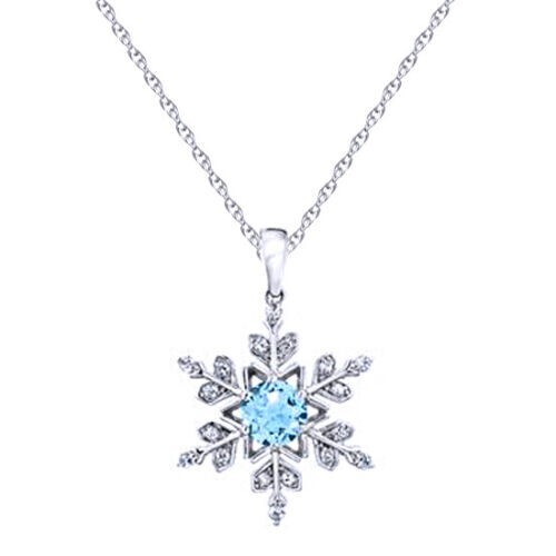 Snowflake Pendant 18″ Necklace Simulated Blue & White Topaz 925 Sterling Silver