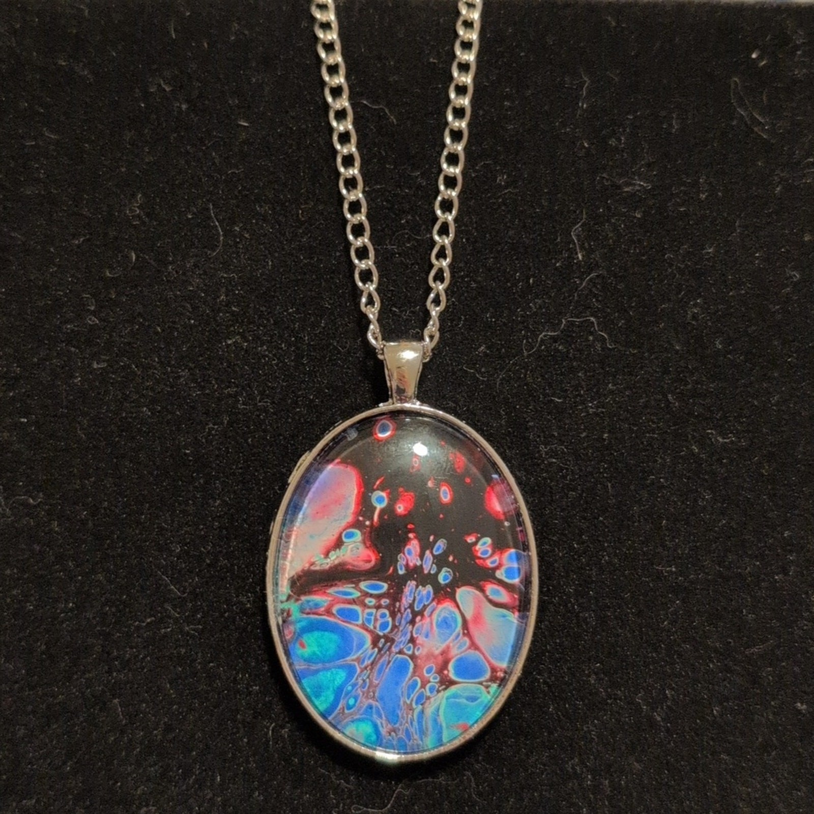 Cote’ Design Studio Handmade Pendant Acrylic Paint Skins Oval Long Colorful 1.5″