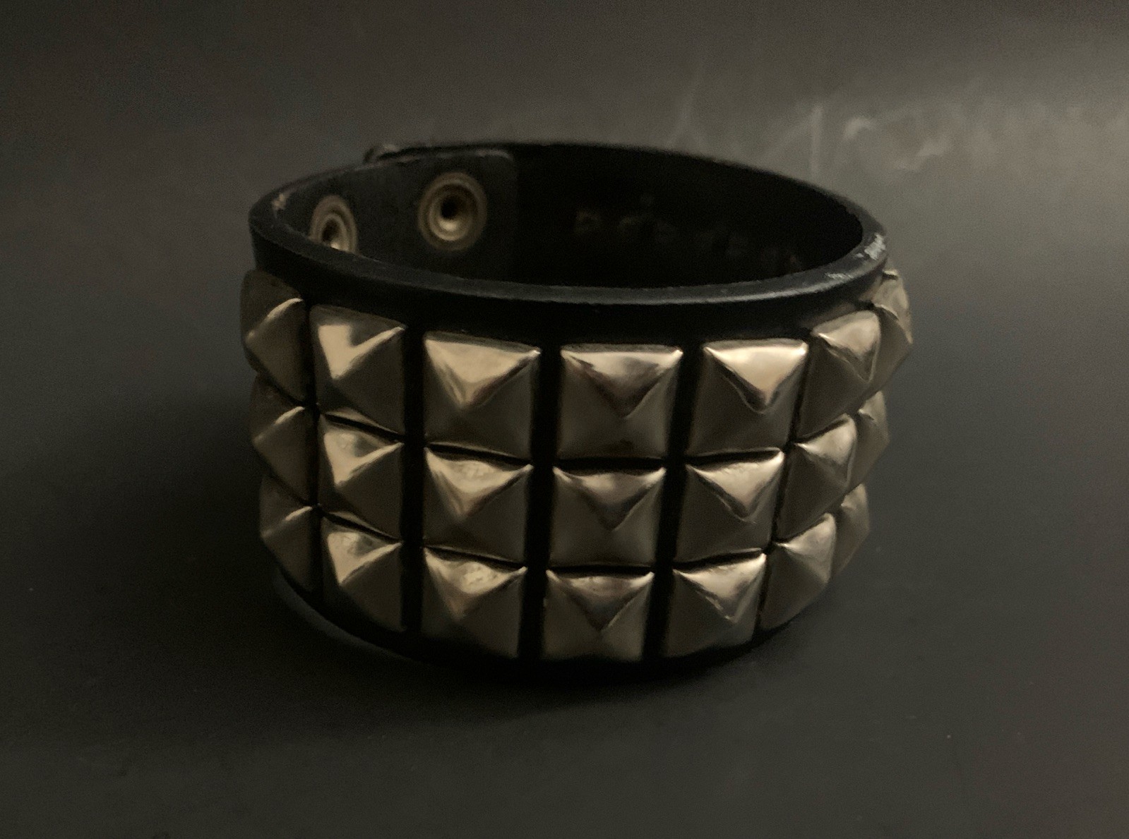 Pyramid 3 Row Stud Gothic Punk Y2K Faux Leather Cuff Bracelet Strap Size L/X