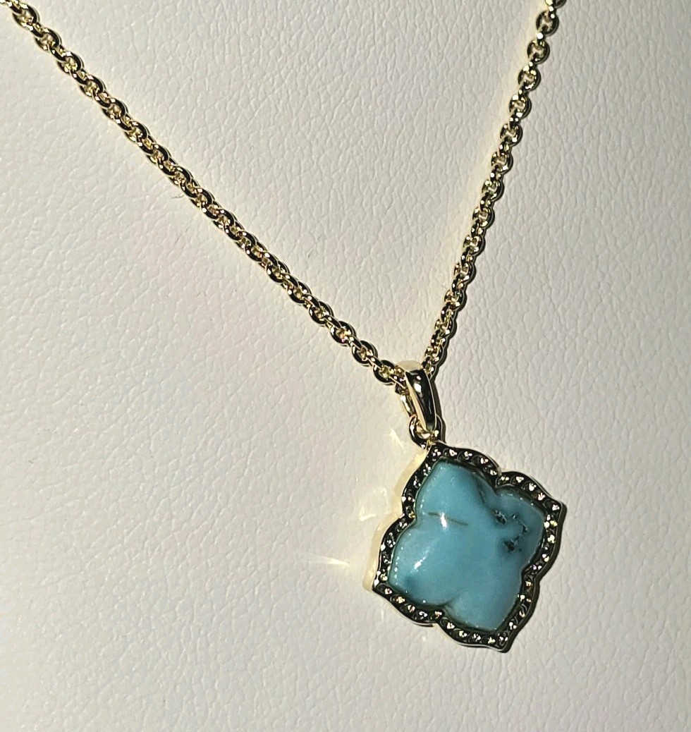KENDRA SCOTT Mallory Gold Variegated Turquoise Magnesite Pendant 19” Nickelace