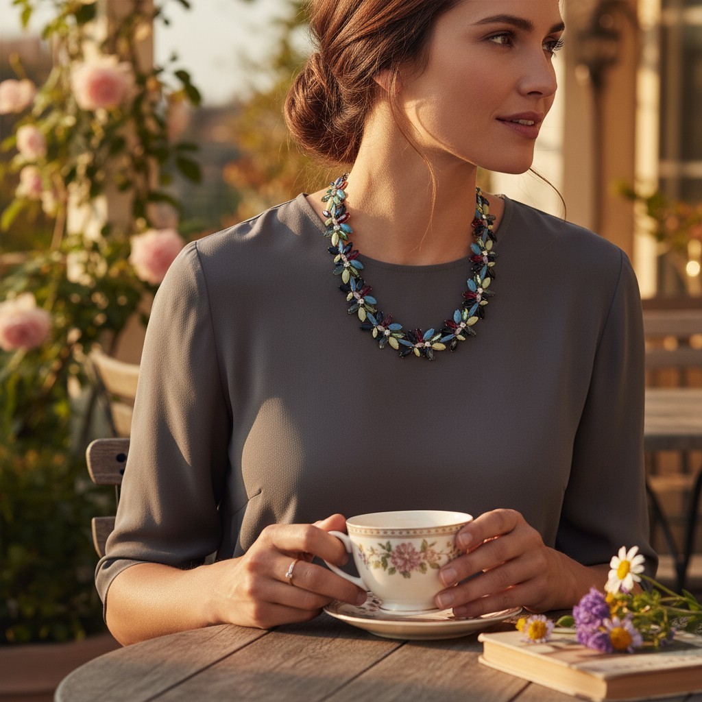 TALBOTS NWT $89 Crystal Cluster Gold Tone Collar Statement Necklace