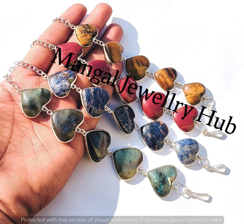 Sodalite & Mix Gemstone Heart Bracelets Lot 925 Sterling Silver Plated Jewellery
