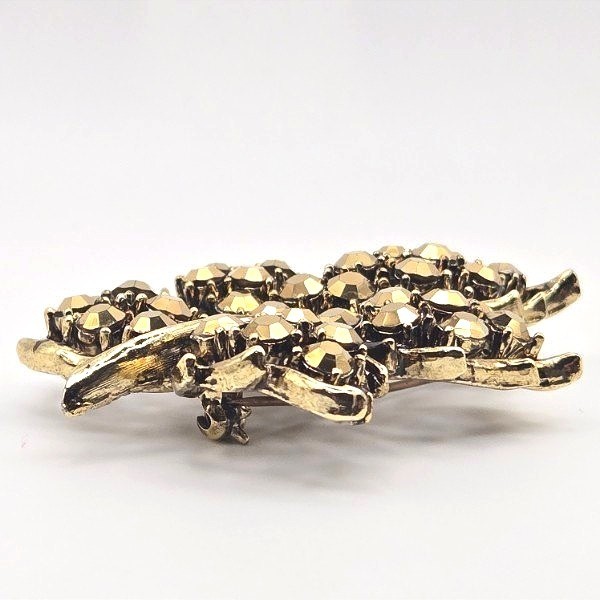 Lisner Leaf Brooch Rhinestone Pin Vintage Gold Tone Autumn Fall Signed