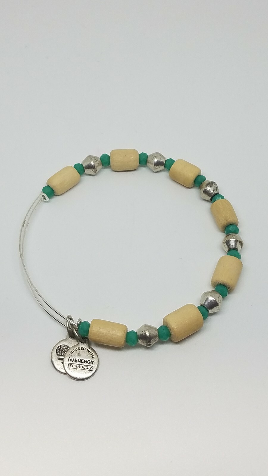 ALEX and ANI Wood Crystal Beaded Silver Tone Wire Adjustable Bangle Bracelet