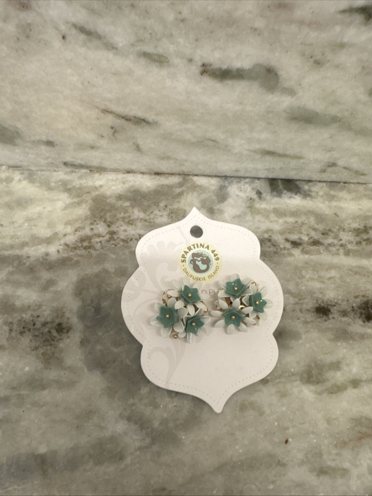 SPARTINA 449 18K Gold Plated Green Pink White Flower Earrings – New on Card