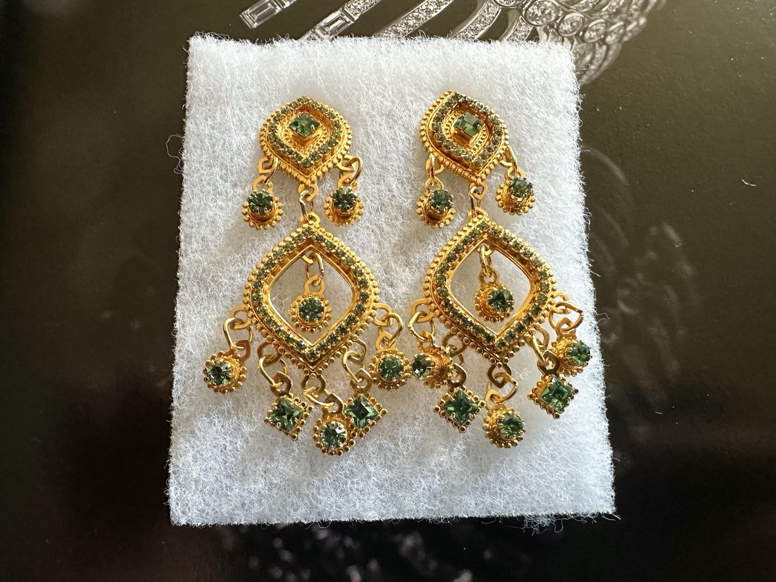 LUNCH AT THE RITZ Dangle Post Earrings Turquoise Crystals For Pierced Ears