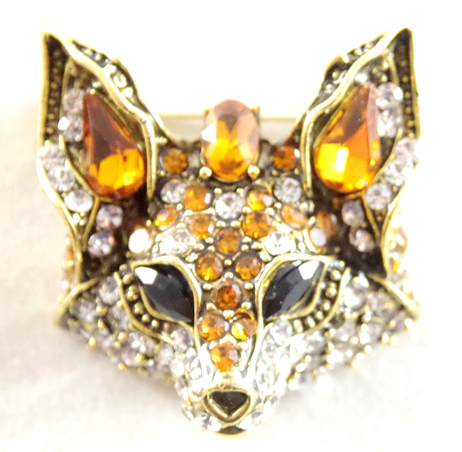 MINI 1 1/8″ NWOT DESIGNER STYLE DIMENSIONAL CRYSTAL RHINESTONE FOX HEAD BROOCH
