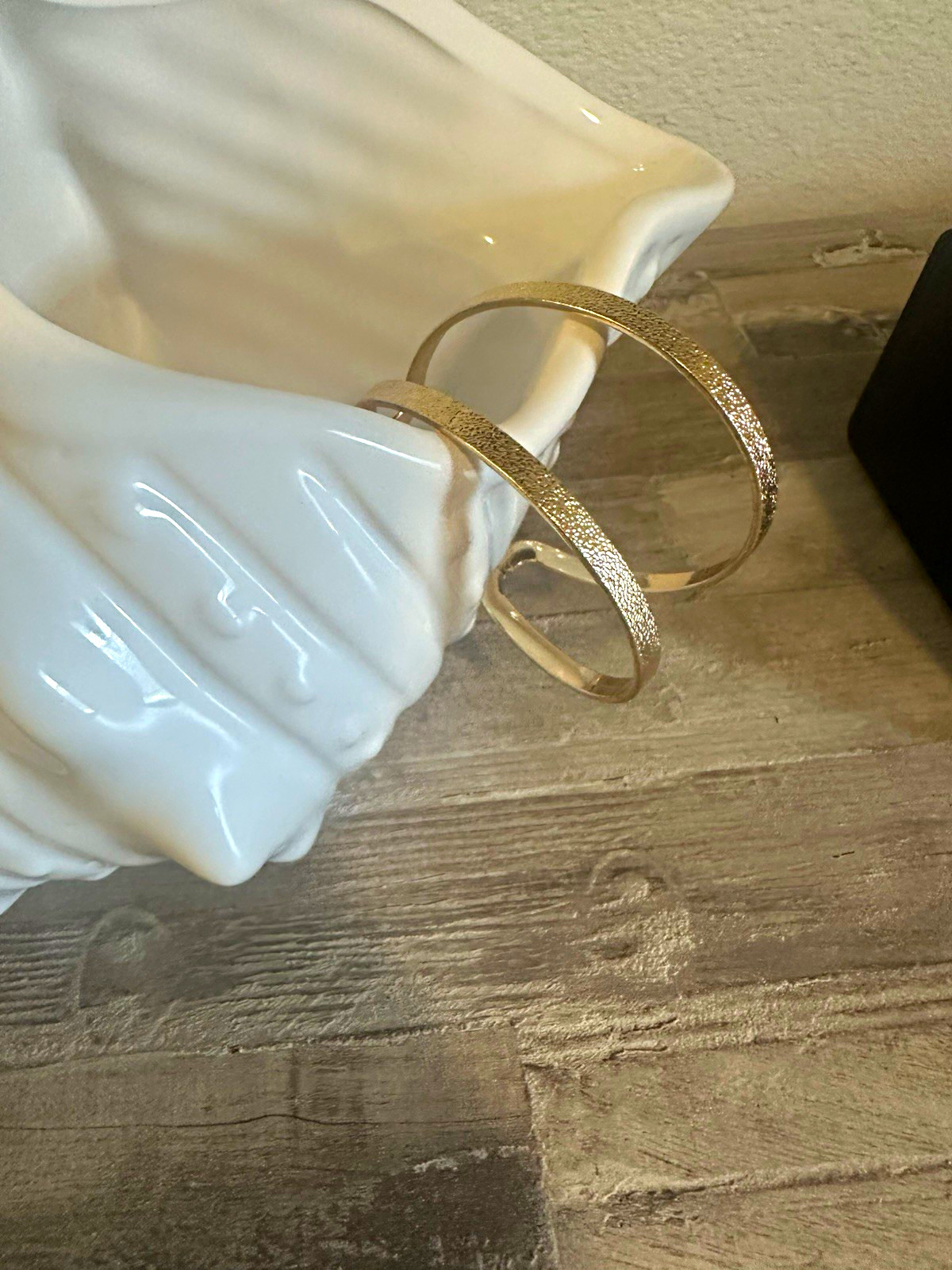Gold Tone Textured Open Cuff Bangle Bracelets Set of 2, Stackable Metal