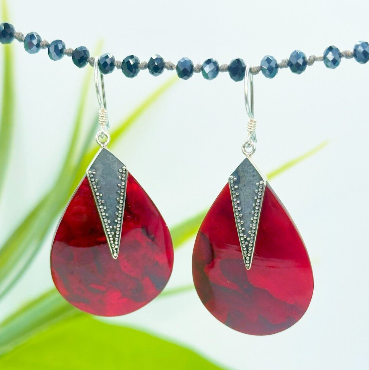 Red Teardrop Abalone Paua Shell Handmade 925 Sterling Silver Earring NEW DESIGN!