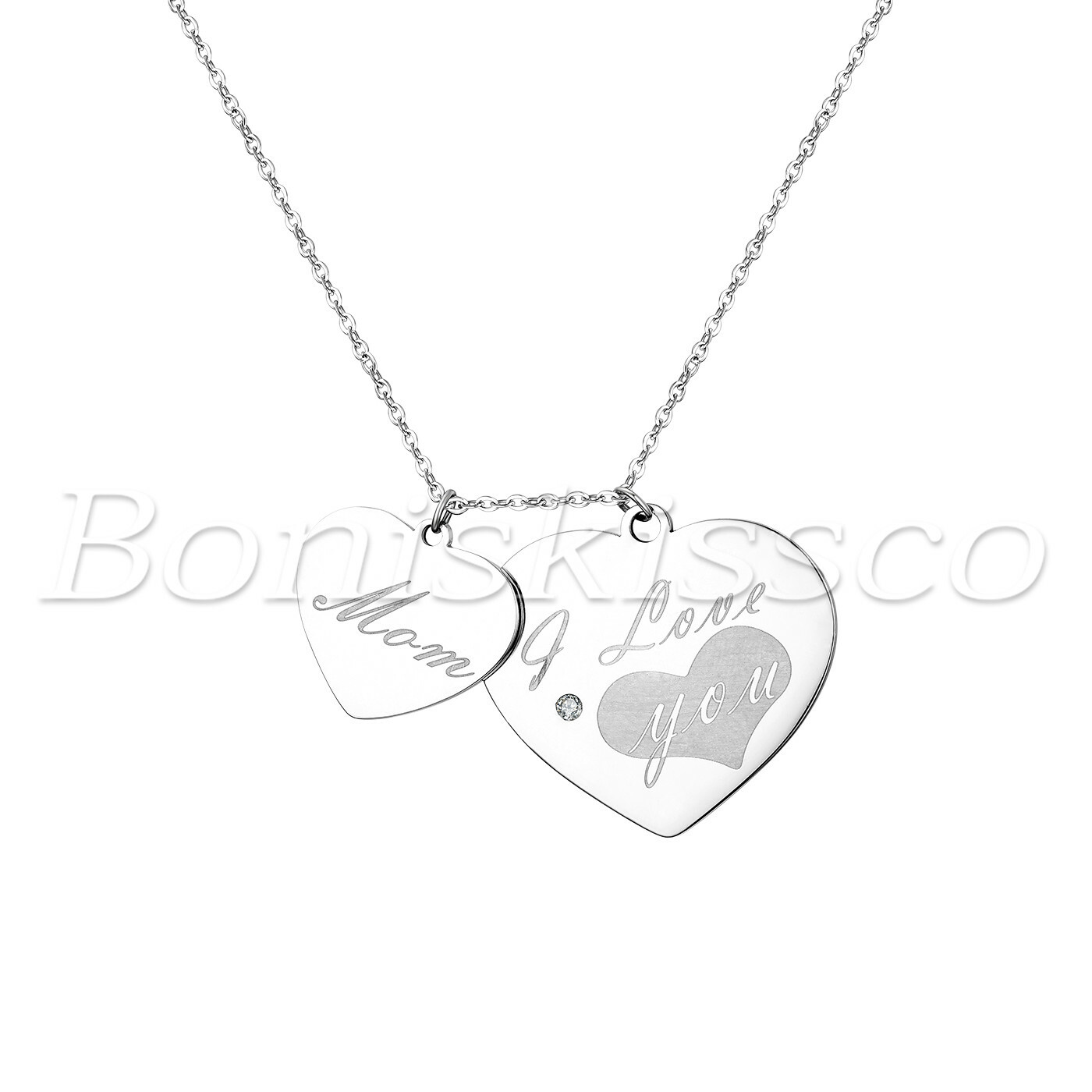Women’s Glossy Stainless Steel “I Love You Mom” Pendant Necklace Mother’s Gift