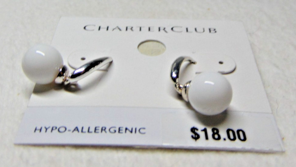 Macy’s Charter Club drop earrings; faux pearl; silver tone; brand new