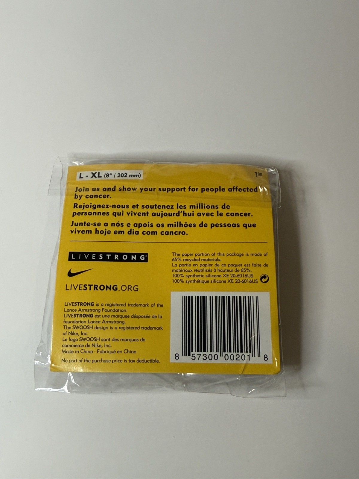 🔥 Nike LiveSTRONG Authentic Wristband Bracelet NEW (Size L/G-XL) 8″/202 mm 🔥