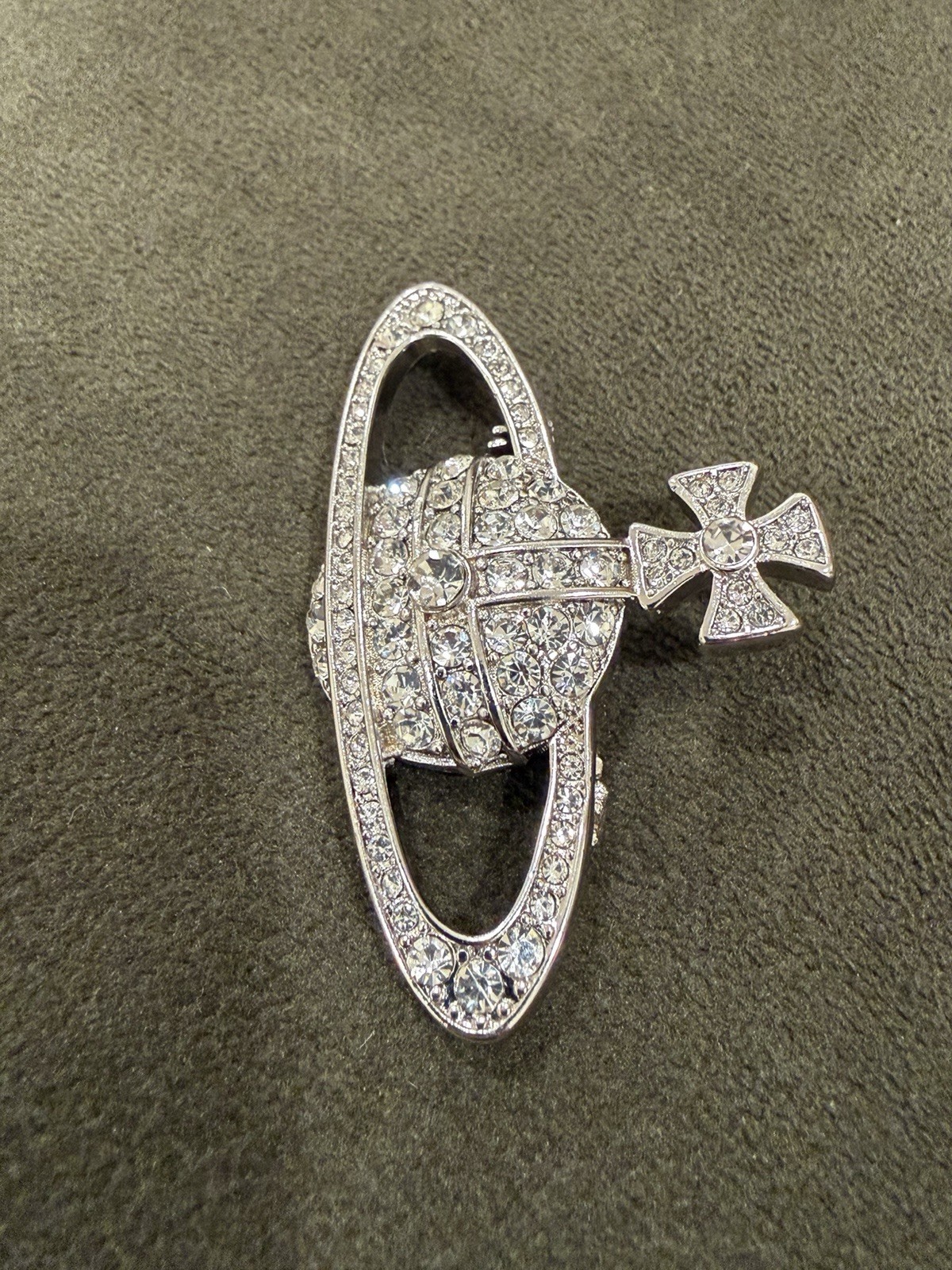 Vivienne Westwood Crystal Orb Brooch Pin Silver Tone Rhinestone Authentic 2”