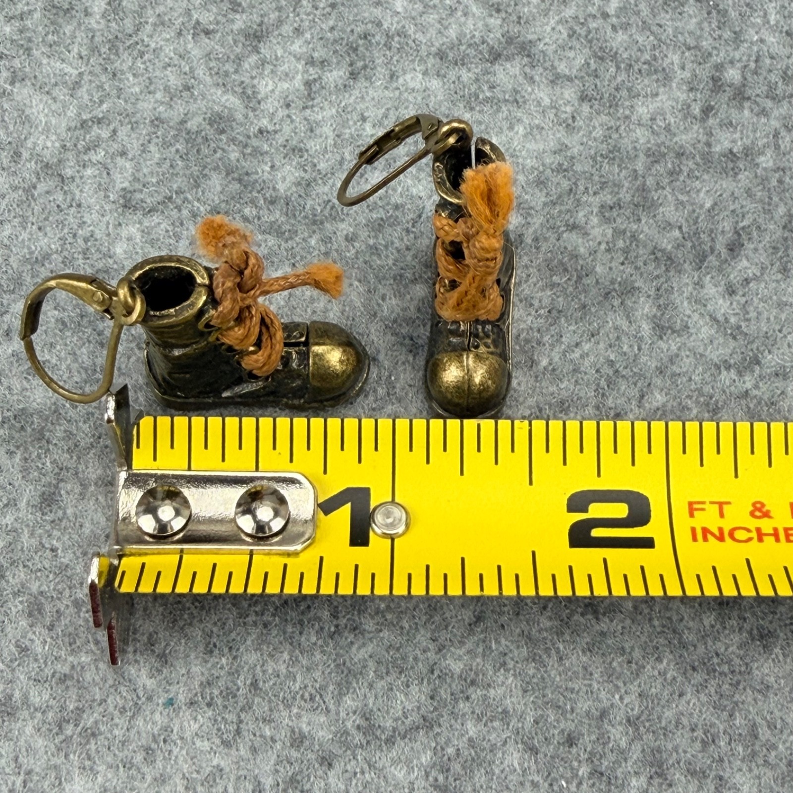 Novelty Combat Boot Dangle Earrings Bronze Tone Lace Up Military Grunge Punk