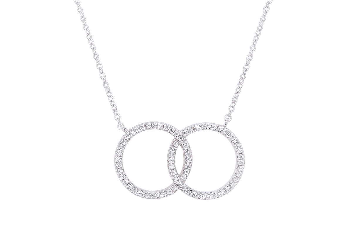 Interlocking Circle Necklace 14k White Gold Plated Silver Cubic Zirconia