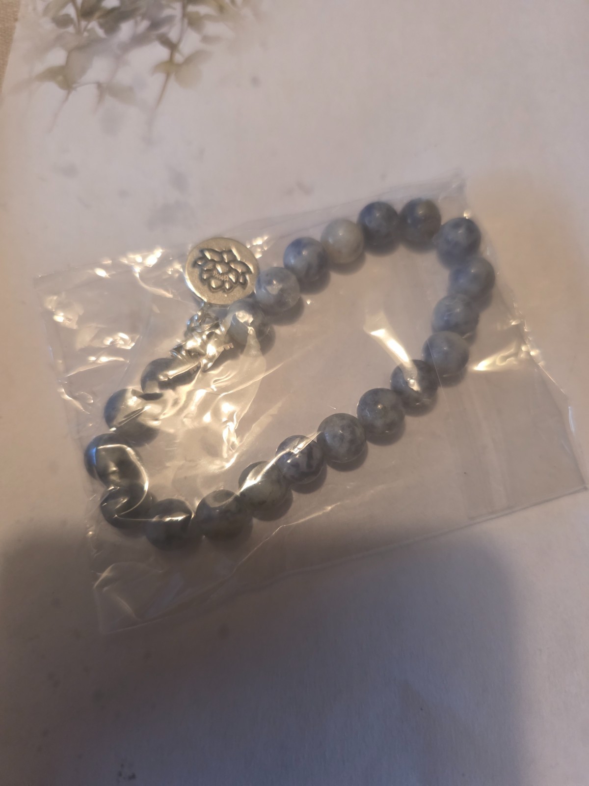 beaded blue real stone bracelet with lotus flower stretchable up to 9 inch wrist