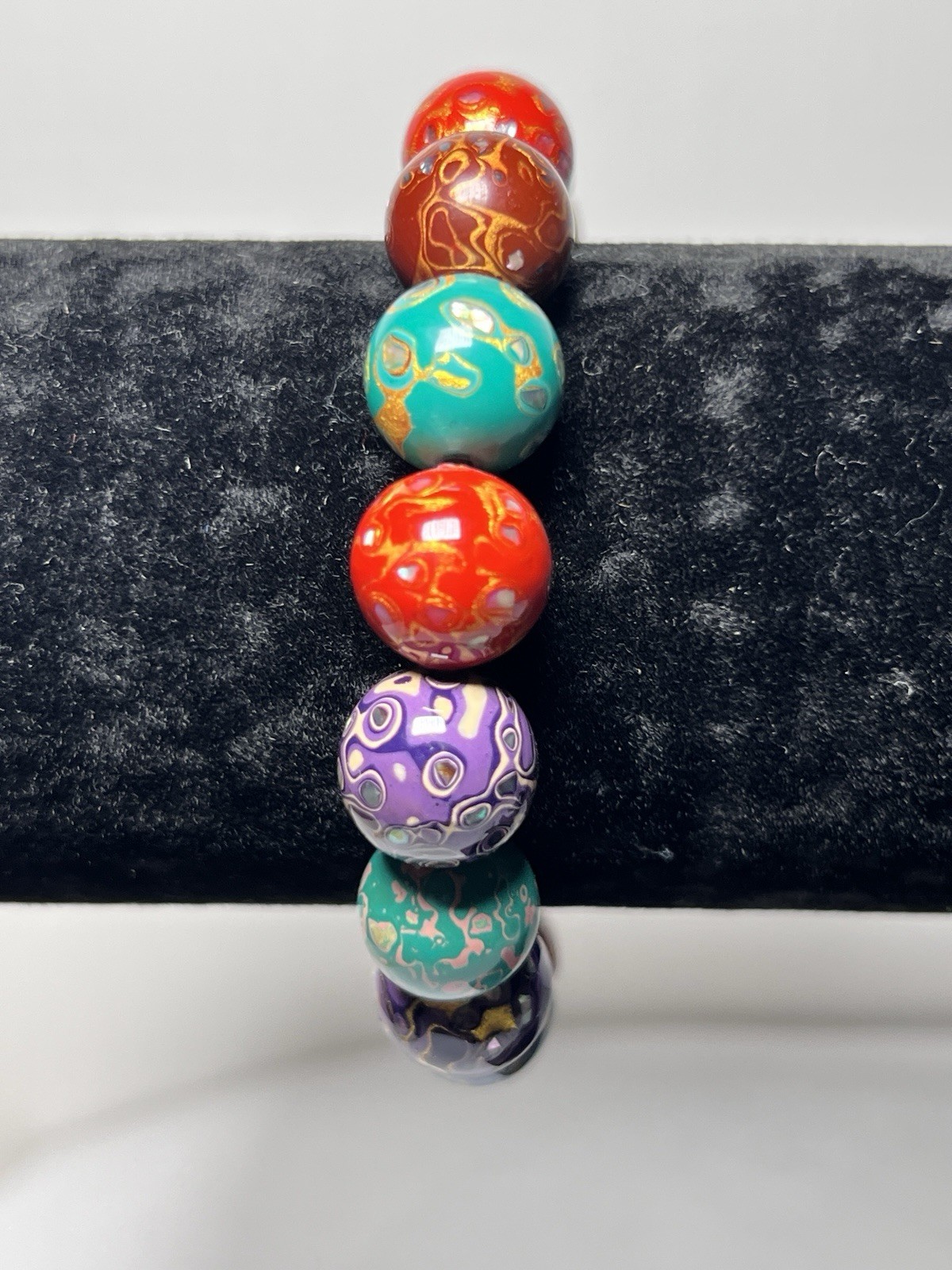 Multi-Colored Chinese Lacquer Beaded Bracelet Stretchable – 12mm