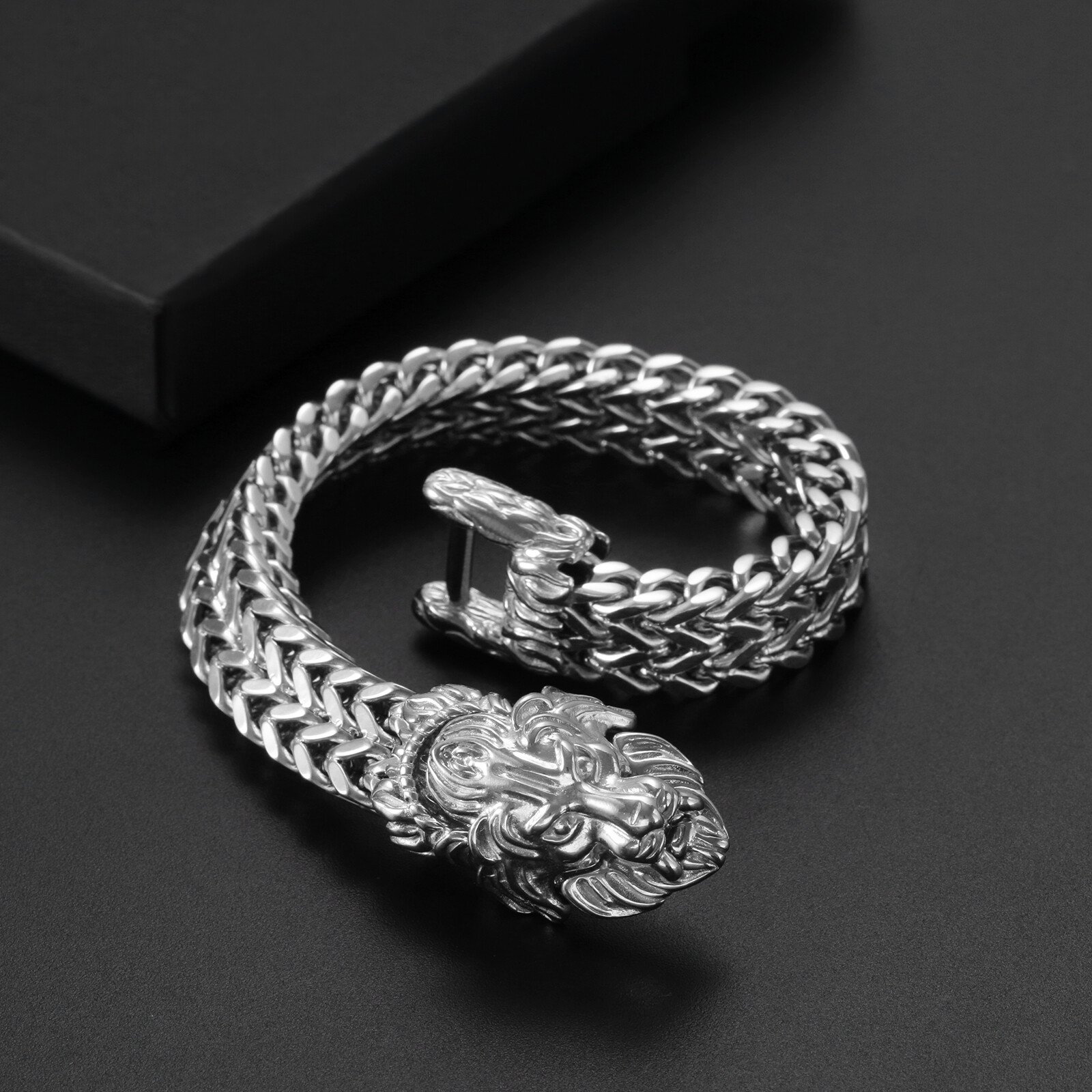 8.3in Heavy Stainless Steel Biker Lion King Head Bracelet Bangle Men Cuff Gift