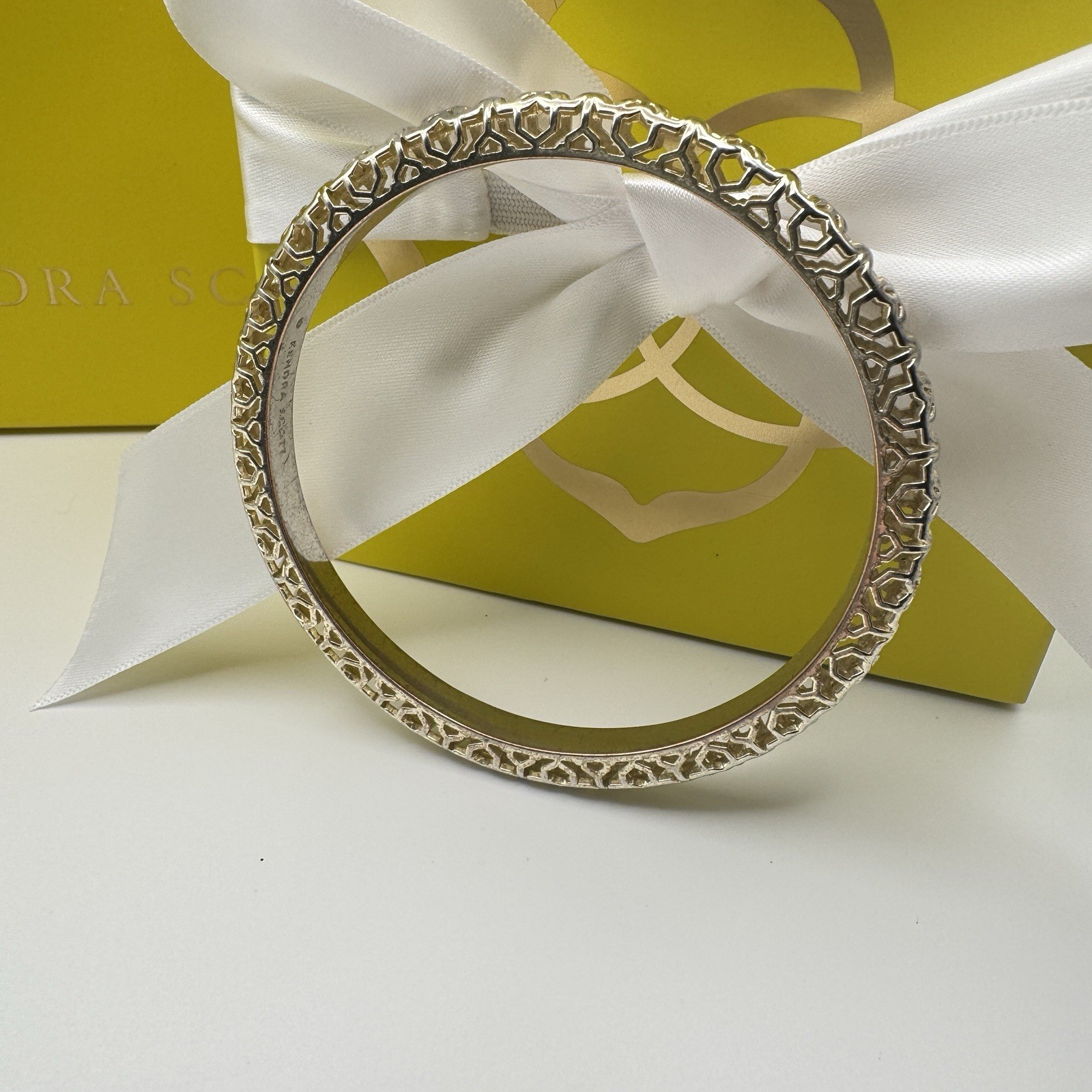 Kendra Scott Maggie Filigree Bangle Bracelet Gold Tone-Dust Bag, Box & Gift Bag