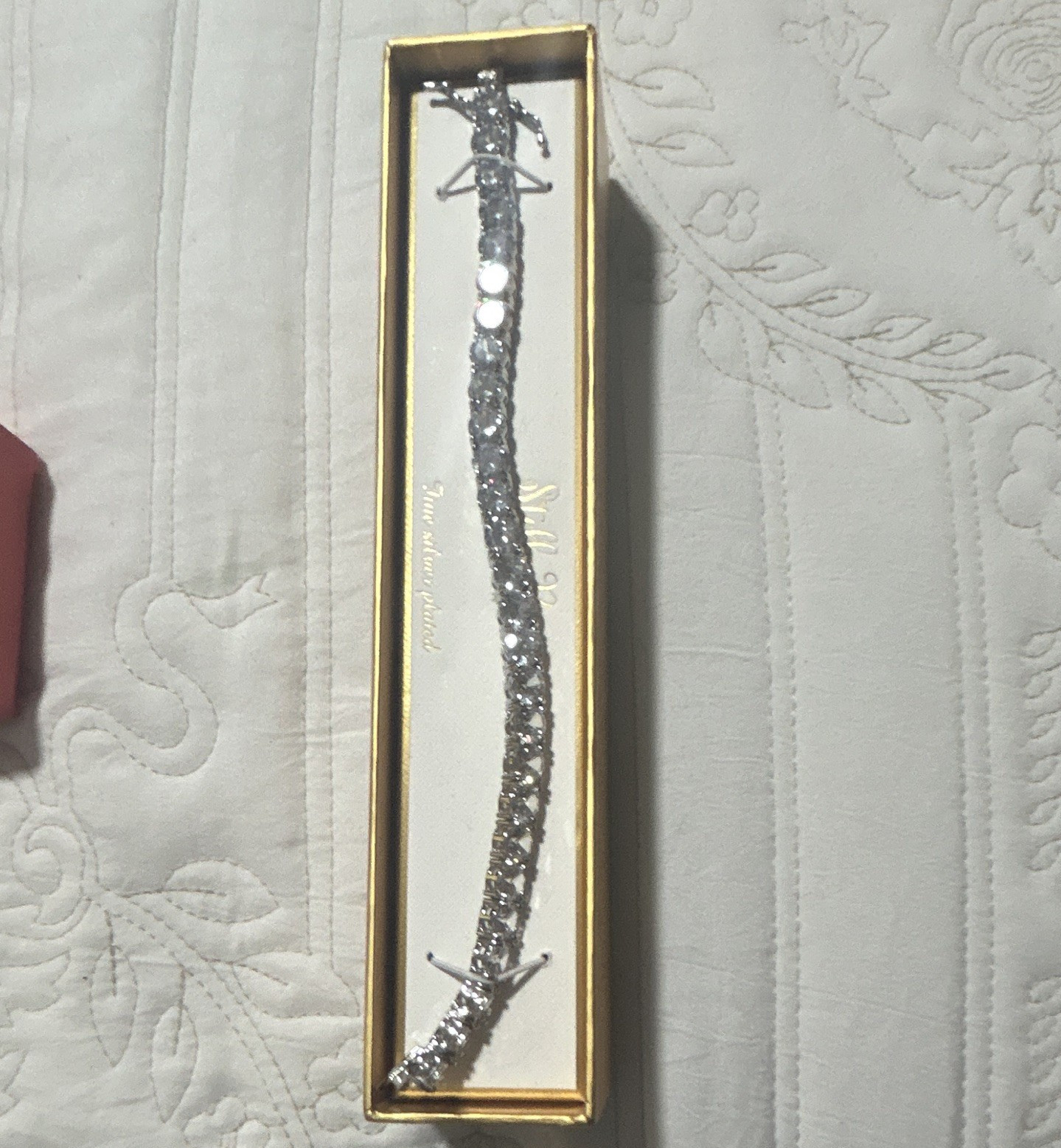 Silver Tone Clear Round Crystal Tennis Bracelet Prong Set Metal