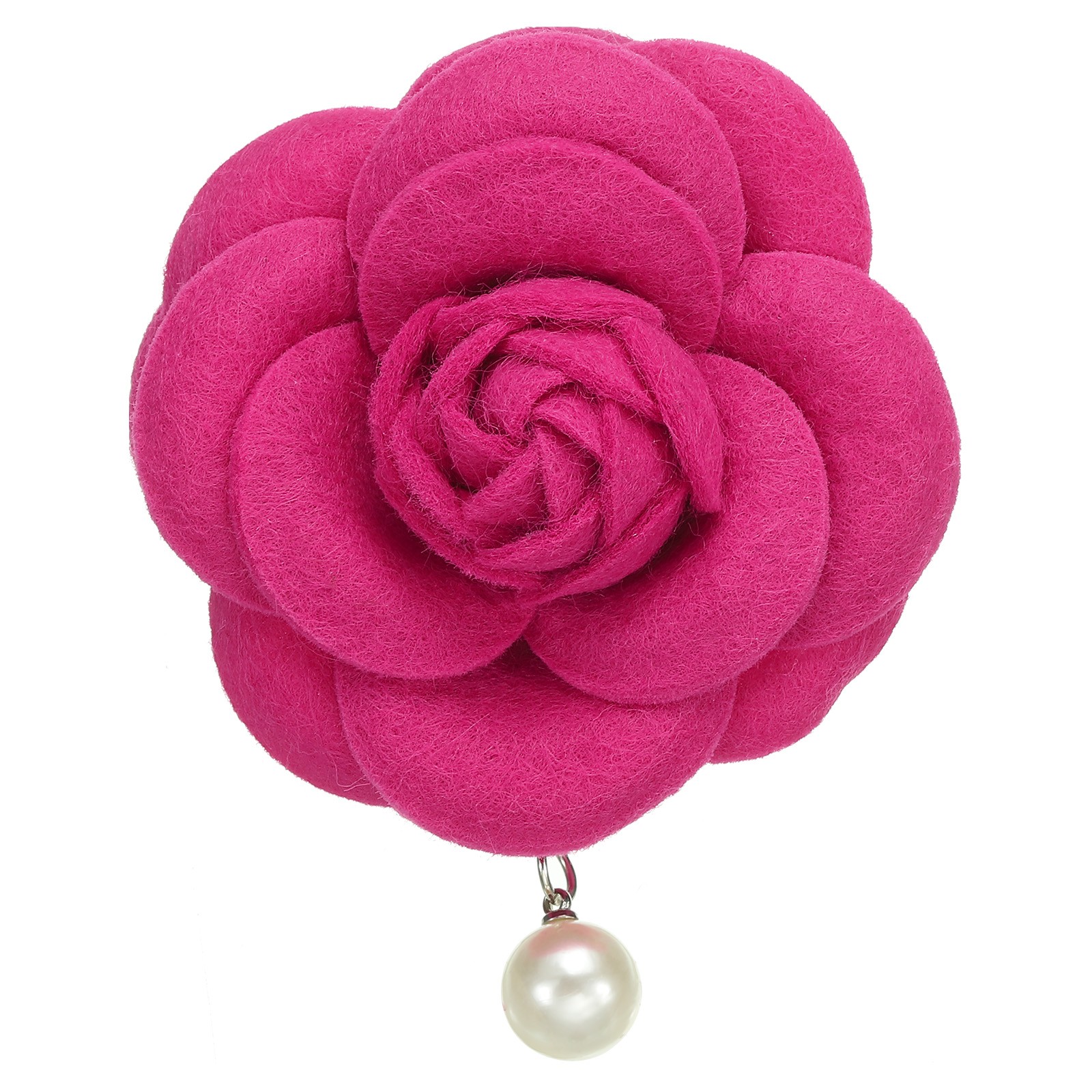 Camellia Flower Brooches Fabric Artificial Pearl Floral Pins for Women Plum Red