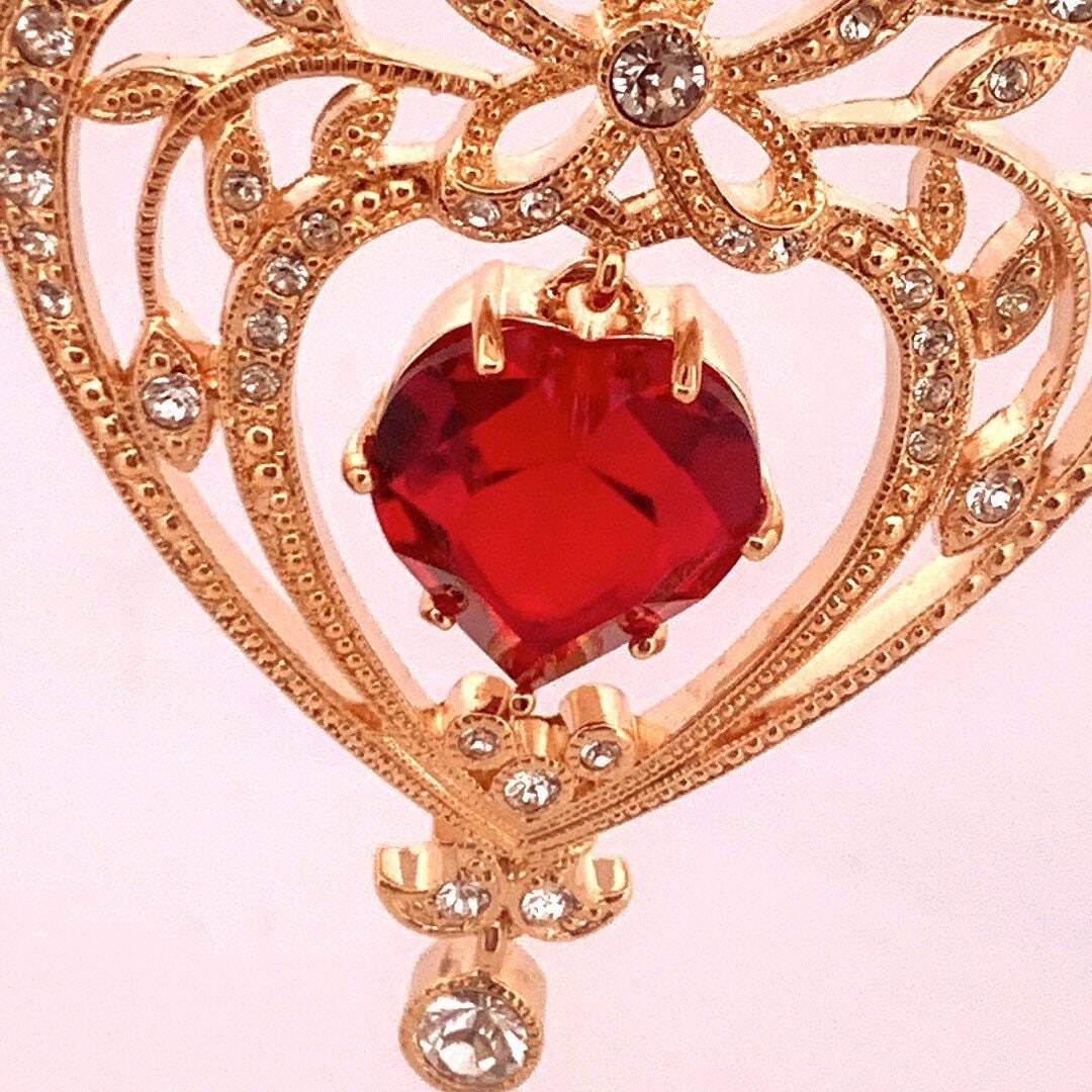 July Birthstone Gold Plated Necklace Set With A Heart Shaped Ruby Crystals