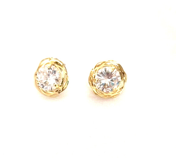 Women’s Earrings Pierced Ears Clear Crystal Gold Tone Button Style Scalloped