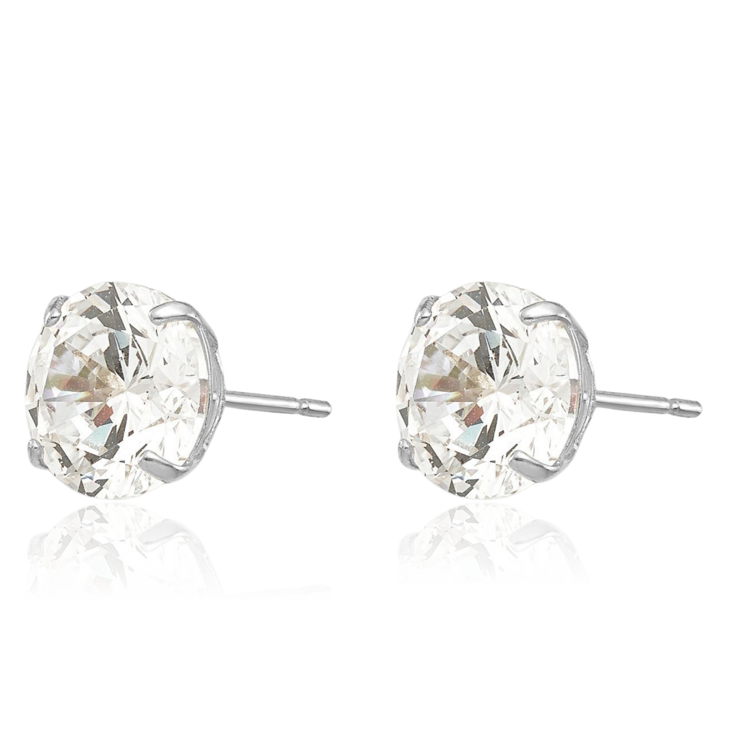 14K Solid White Gold 1.25 ct Cubic Zirconia Medium Stud Earrings 6mm 1/4 inch