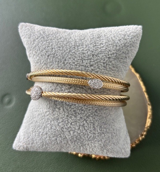 Two-Tone Multi-Band Bangle Bracelet With Crystal Accents
