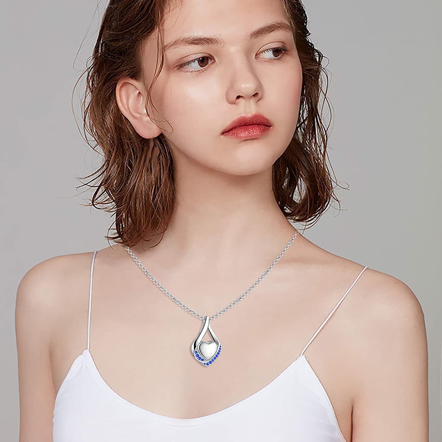 Cremation Jewelry 925 Sterling Silver Teardrop CZ Heart Urn Necklace for Ashes