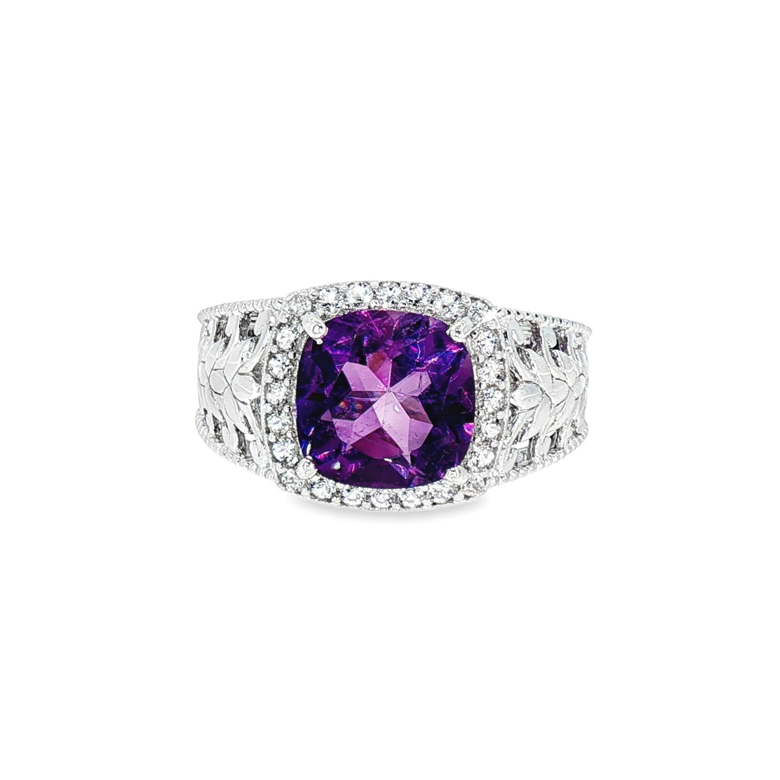 Amethyst Cushion 10X10 MM Ring size 11 925 Sterling Silver Ring Gift Her.