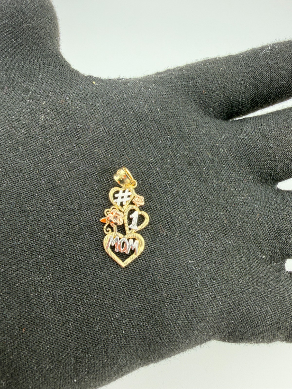 #1 Mom Tri Color Pendant in 14 K Gold