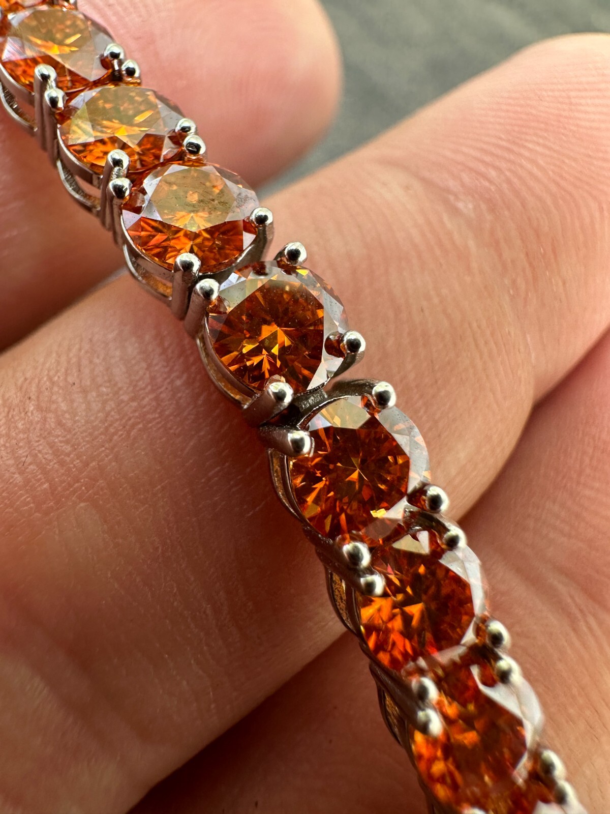 Real Iced Orange MOISSANITE 5mm Tennis Bracelet 925 Silver Passes Tester GRA