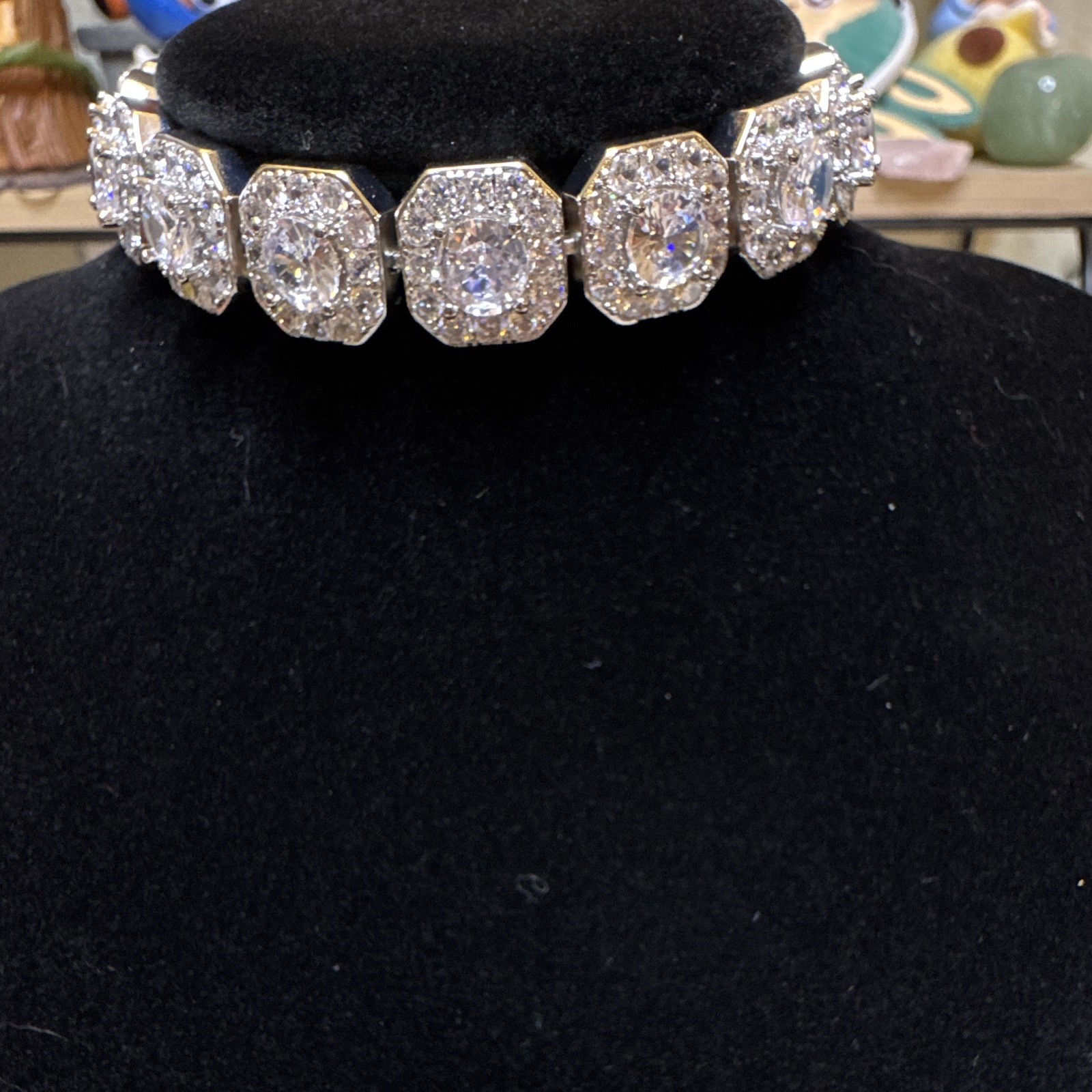 Tennis Cluster Bracelet Moissanite 6.5inch , 6.4mm Wide, Silver plated