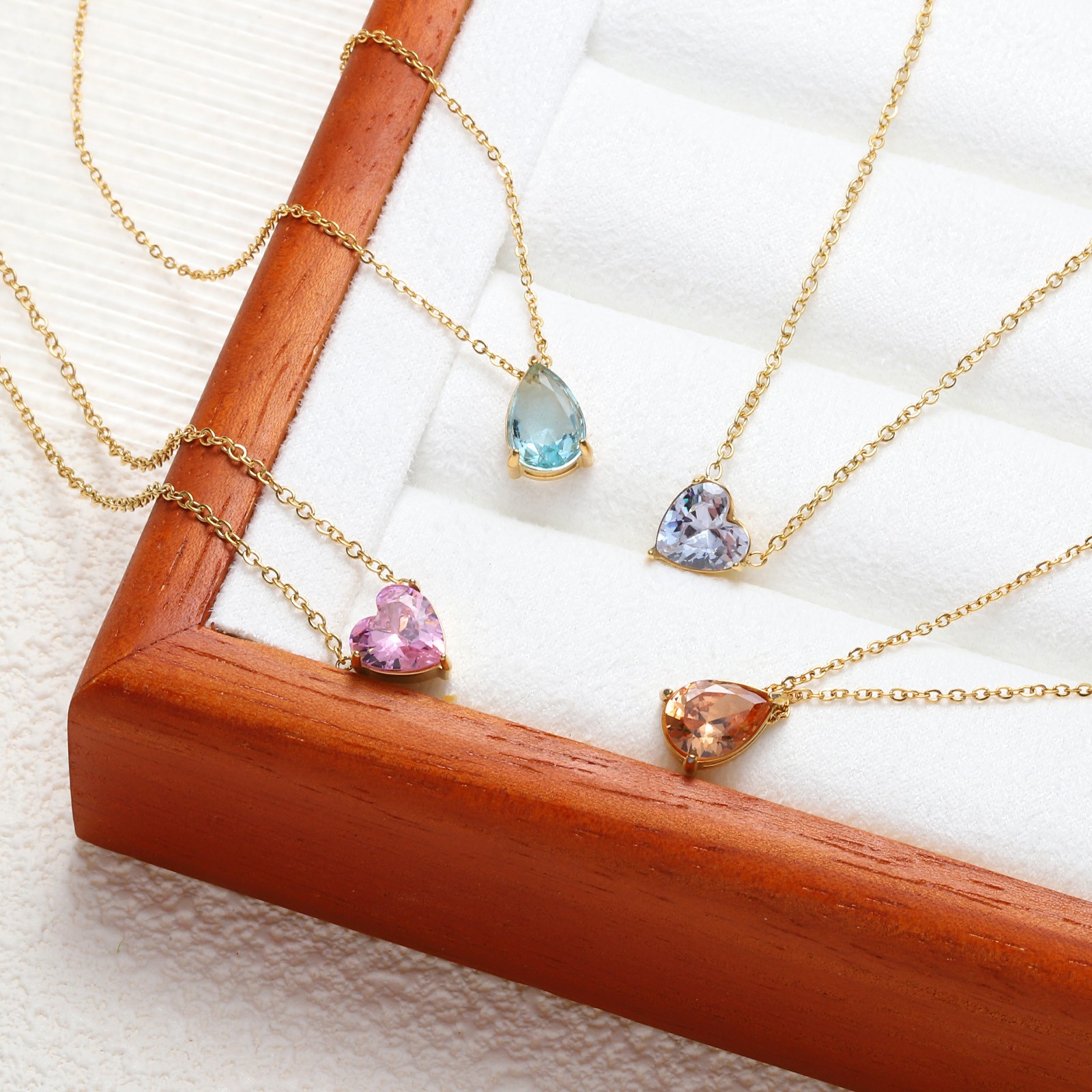 Birthstone Necklace for Women, Teardrop Pendant Necklace, Lake Blue