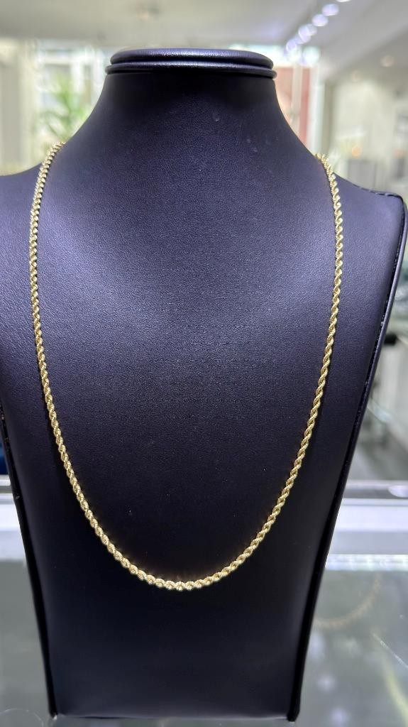 14k Yellow Gold Hand Made Rope Link Design 20″ Length Chain Necklace 10.2 Grams