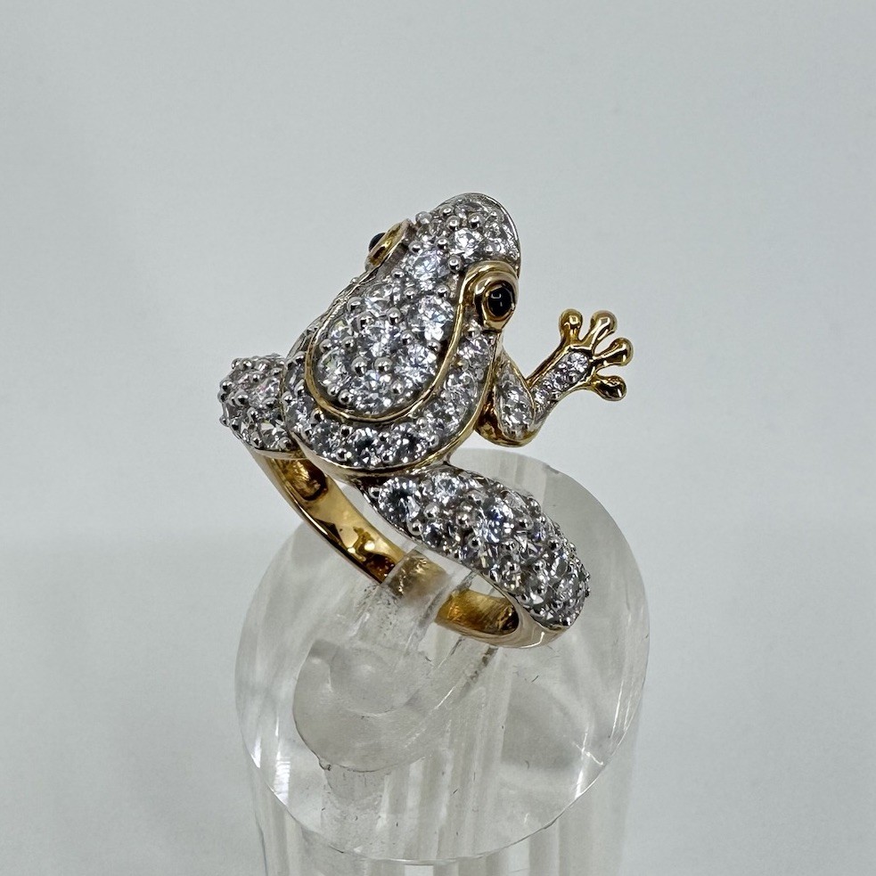 Gold Over Sterling Silver Crystal Tree Frog Sapphire Eyes Ring Sz 6 Pavé CZ