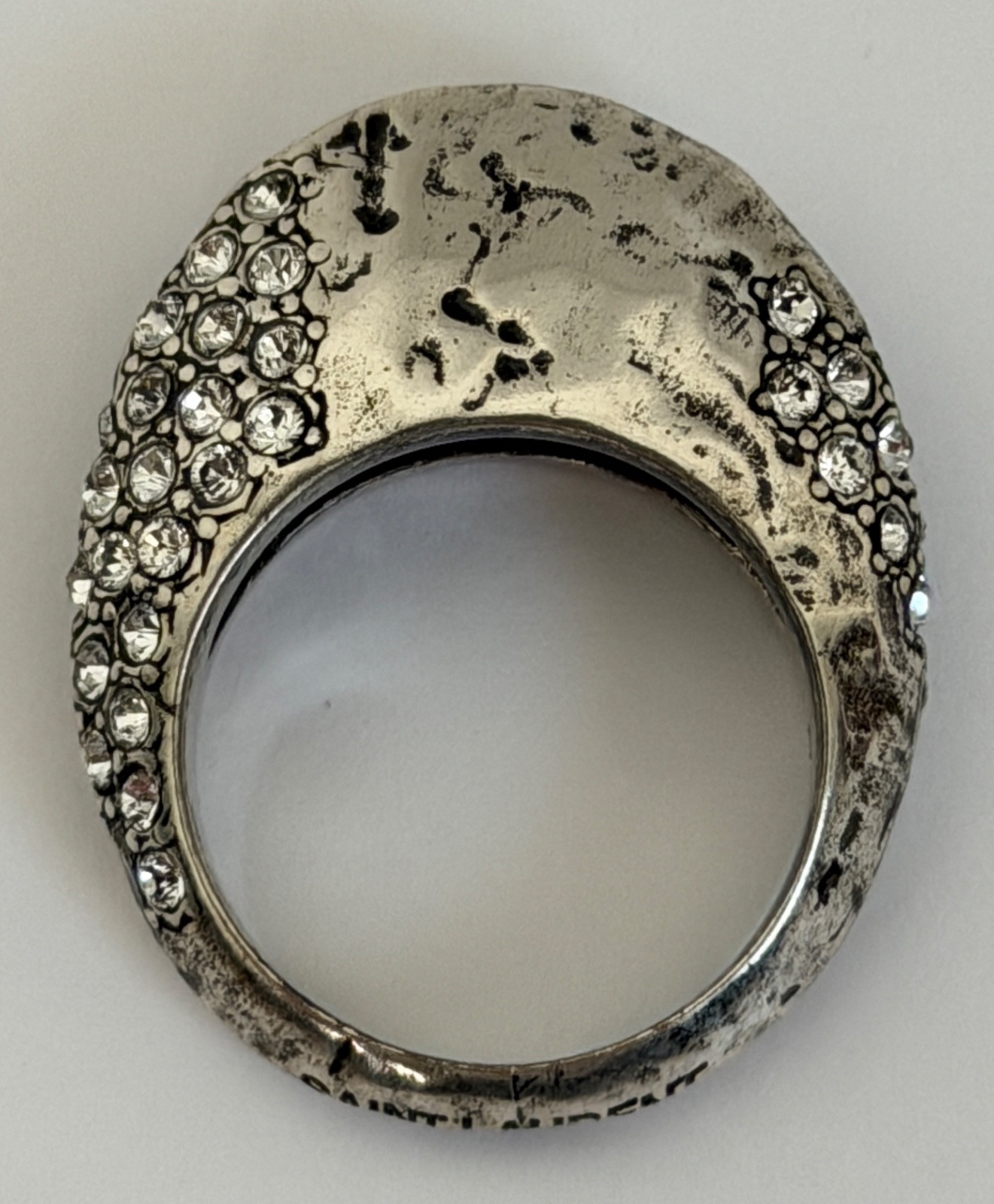NWT Saint Laurent YSL Crystal Molten Bumpy Silver Brass 3D Dome Band Ring 6 $895